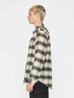 Plaid Flannel Shirt -- Noir / Light Beige -Frame Fashion Shop LMSH0393 NOIR LT BEIGE FRW22EC WOMENS MENS DAY 04 0013HR