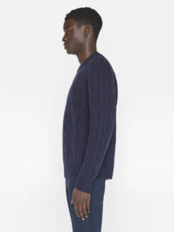 Cashmere Cable Crewneck -- Navy -Frame Fashion Shop LMSW0181 NAVY 0195