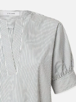 V-Neck Popover Top -- Navy Multi 6 V-Neck Popover Top -- Navy Multi -Frame Fashion Shop LWSH2829 NAMU DETAIL 0168 V2