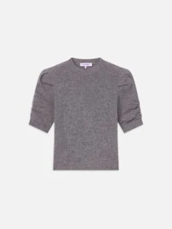 Ruched Sleeve Cashmere Sweater -- Gris Heather
