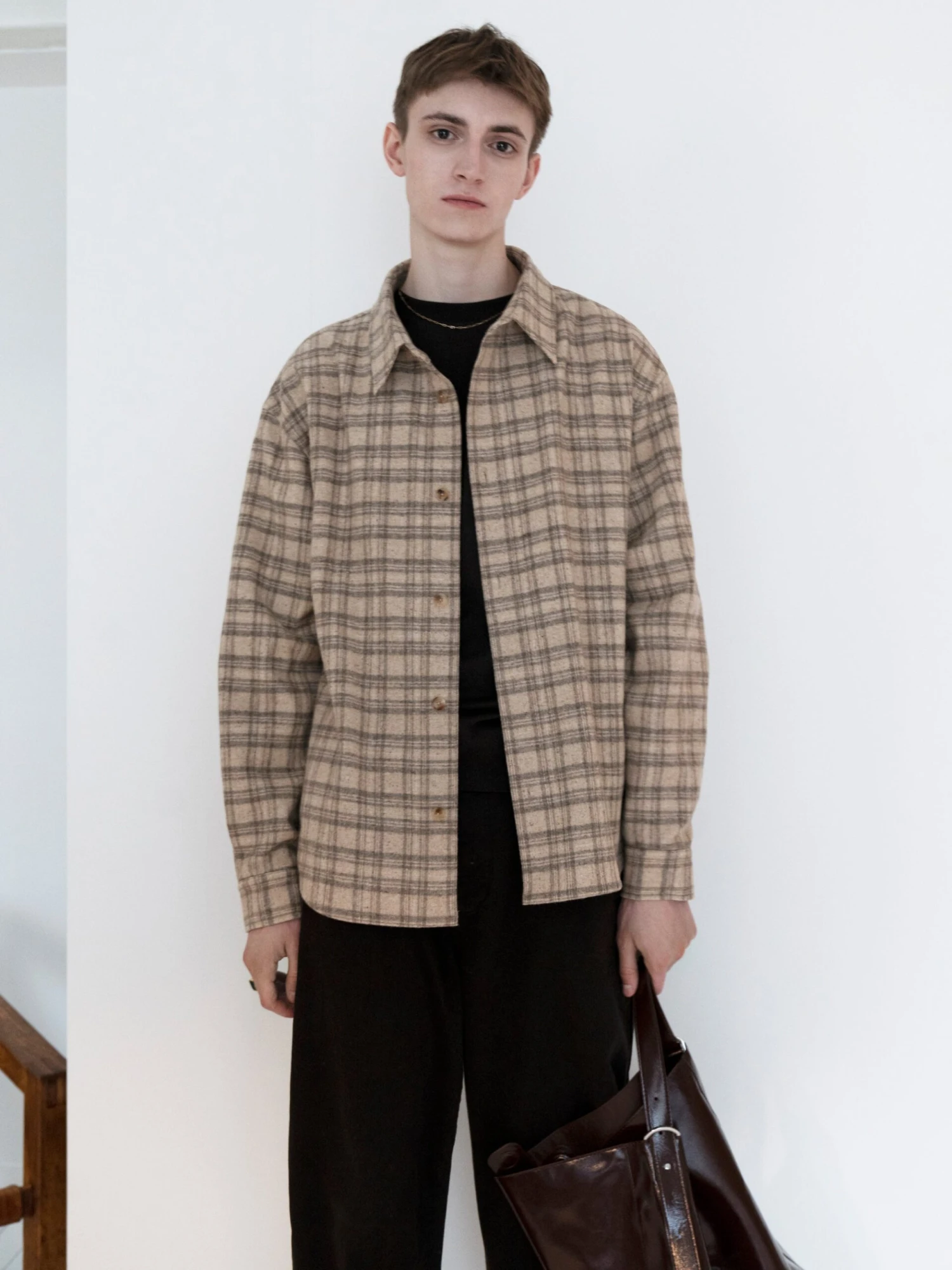 Woolen Plaid Overshirt -- Beige Multi 4 Woolen Plaid Overshirt -- Beige Multi - Image 4