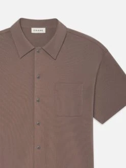Light Pique Button Down Polo -- Mauve -Frame Fashion Shop ME25JSH004 MAUV DET