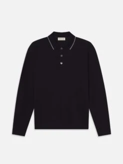 Long Sleeve Pique Polo -- Dark Navy