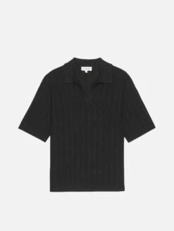 Cotton Silk Ribbed Polo Sweater -- Black