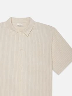 Jacquard Cotton Short Sleeve Shirt -- White Sand -Frame Fashion Shop ME25WSH008 WTSD DETcopy