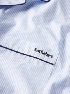 Sotheby's Unisex Pajama Shirt -- Blue Stripe -Frame Fashion Shop ME25WSH034 BLST FABRICDETAIL
