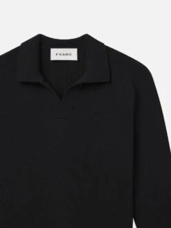 Silk Blend Polo Sweater -- Black -Frame Fashion Shop MF24KSW011 BLK DET