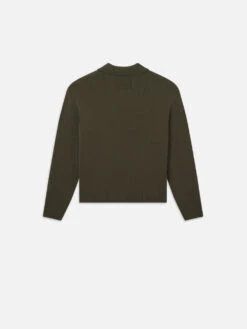Silk Blend Polo Sweater -- Dark Olive -Frame Fashion Shop MF24KSW011 DKOL B