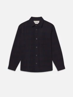 Wool Blend Plaid Shirt -- Navy Multi