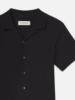 Jacquard Short Sleeve Relaxed Shirt -- Black -Frame Fashion Shop MS25JTE009 BLK DET