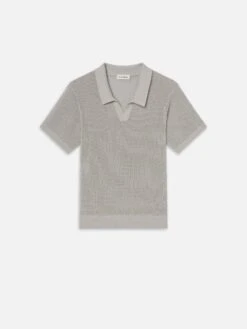 Open Weave Polo Sweater -- Grey Blue