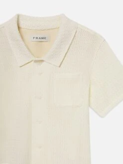 Open Weave Short Sleeve Shirt -- Cream -Frame Fashion Shop MS25WSH015 CREA DET