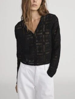 The Crochet Cardi -- Black -Frame Fashion Shop WE25KSW008 BLK 3317