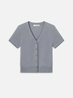 The Cashmere Mix Trim Cardi -- Grey Blue