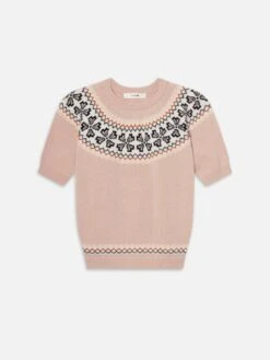 The Cashmere Fairisle Crew Sweater -- Pink Sand