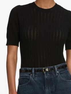The Ladder Pointelle Sweater -- Black -Frame Fashion Shop WF25KSW039 BLK 10742