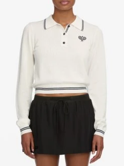 The Long Sleeve Tennis Polo -- White -Frame Fashion Shop WF25KSW050 WHT WF25WSK007 NAVY 10317