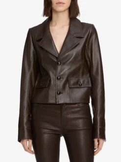 The Leather Cuffed Jacket -- Dark Brown -Frame Fashion Shop WF25LPA005 TRUF WE25LJA001 DKBR 6035