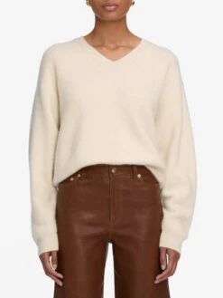 The Cashmere Brushed V Sweater -- Cream -Frame Fashion Shop WF25LPA010 CEDA WF25KSW054 CREA 8859
