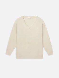 The Cashmere Brushed V Sweater -- Cream