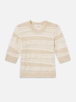 The Short Sleeve Stitch Mix Sweater -- Cream Multi