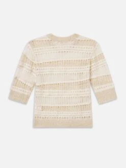 The Short Sleeve Stitch Mix Sweater -- Cream Multi 7 The Short Sleeve Stitch Mix Sweater -- Cream Multi -Frame Fashion Shop WS25KSW047 CREM B