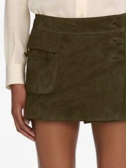 The Suede Cargo Mini Skirt -- Cypress -Frame Fashion Shop WS25LSK004 CYPR 12897