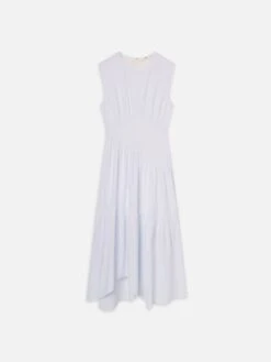 The Seersucker Gathered Dress -- Light Chambray Multi